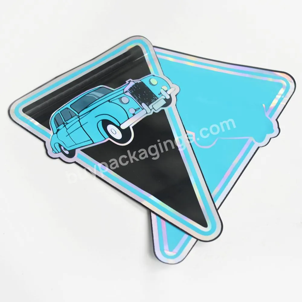 Custom Print Colored Logo Heat Seal Die Cut 1 Oz 3.5 28 G With Logo Edible Snack Holographic Triangle Shape Zip Lock Mylar Bag