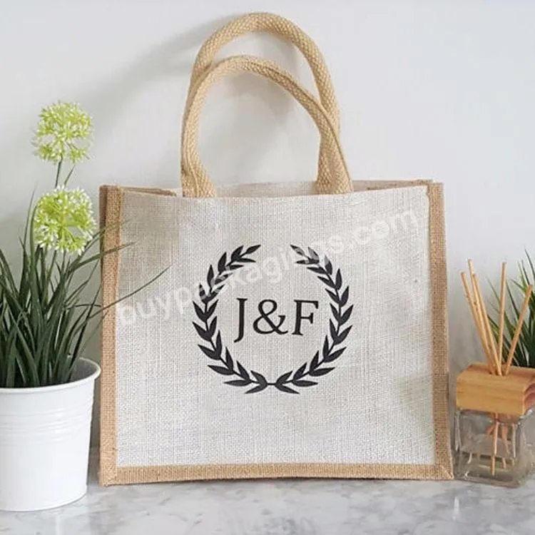 Custom Print Wholesale Standard Size Eco Organic Natural Souvenir Luxury Wedding Jute Bag Fabric Tote Bag For Gift