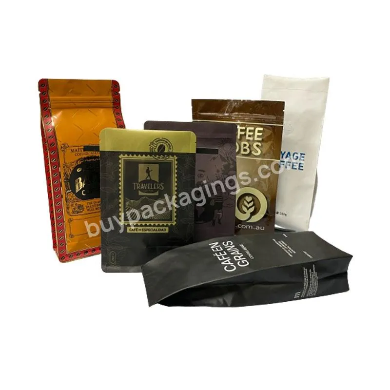 Custom Printed 12oz Flat Bottom Compostable Coffee Bag With Valve Matte Mylar Aluminum Foil Coffee Bean Stand Up Pouch