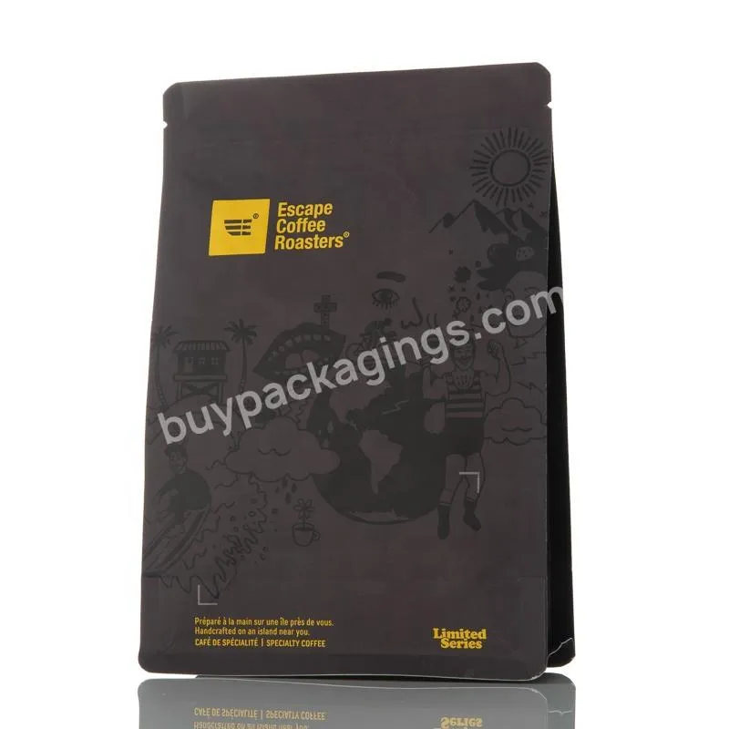 Custom Printed 12oz Flat Bottom Compostable Coffee Bag With Valve Matte Mylar Aluminum Foil Coffee Bean Stand Up Pouch