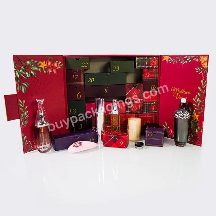 Custom Printed Advent Calendar Empty Luxury Cardboard Gift Beauty Cosmetic Packaging Countdown Christmas Advent Calendar Box