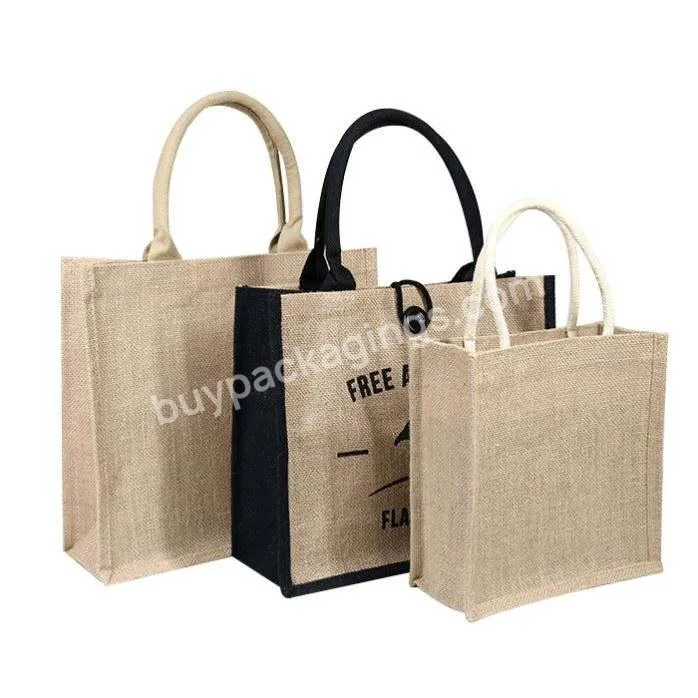 Custom Printed Burlap Handbag Eco Reusable Shopping Jute Tote Bag