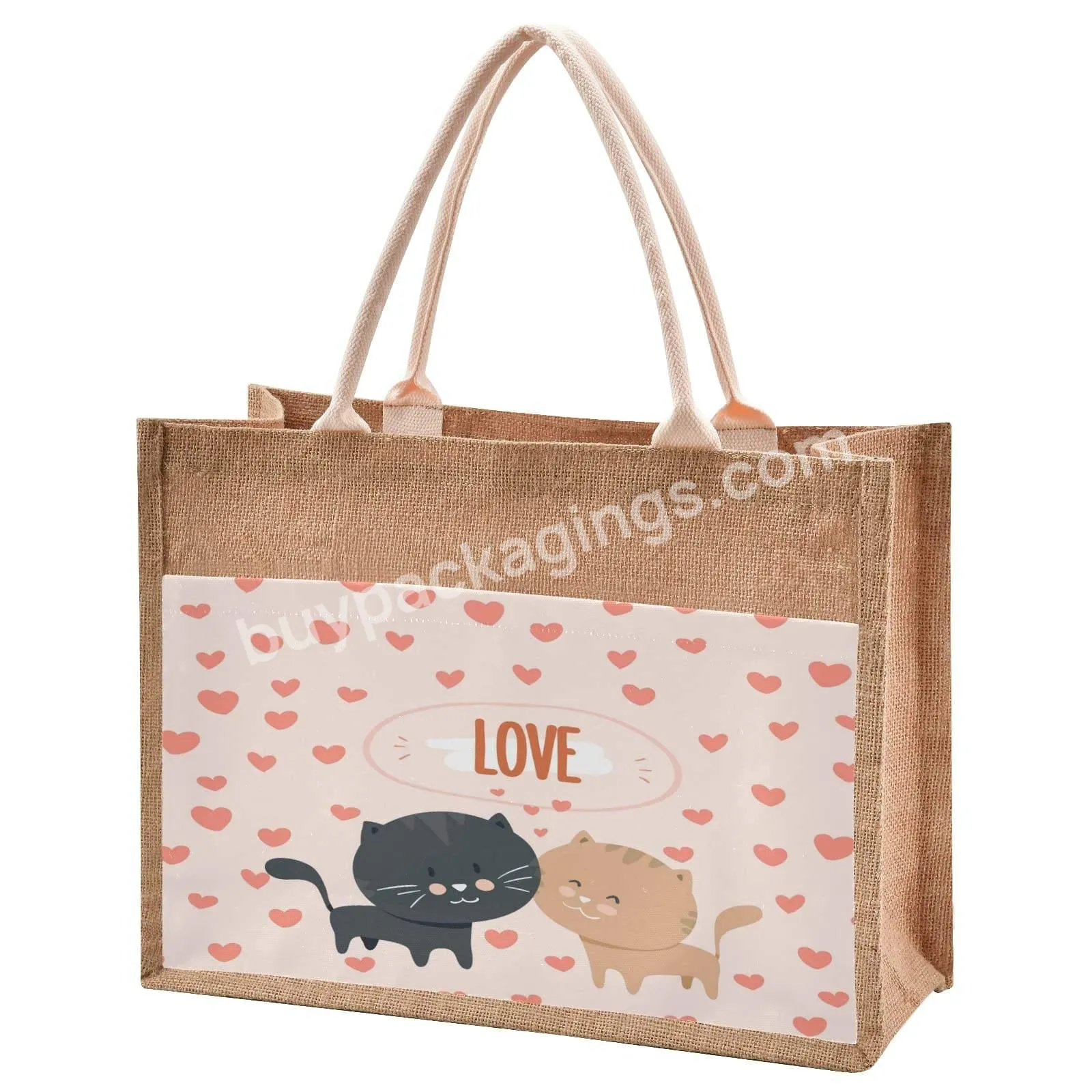 Custom Printed Burlap Handbag Eco Reusable Shopping Jute Tote Bag