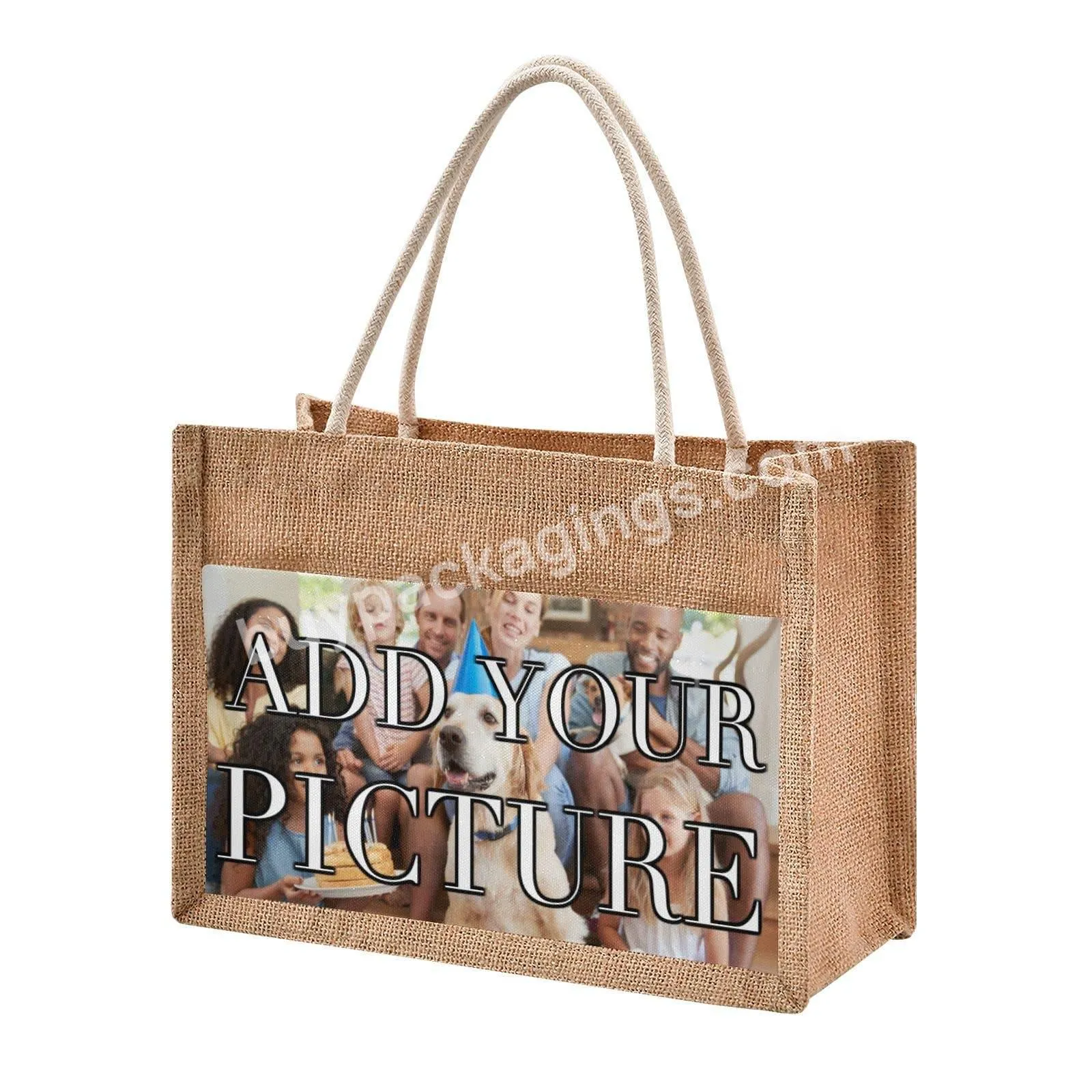 Custom Printed Burlap Handbag Eco Reusable Shopping Jute Tote Bag