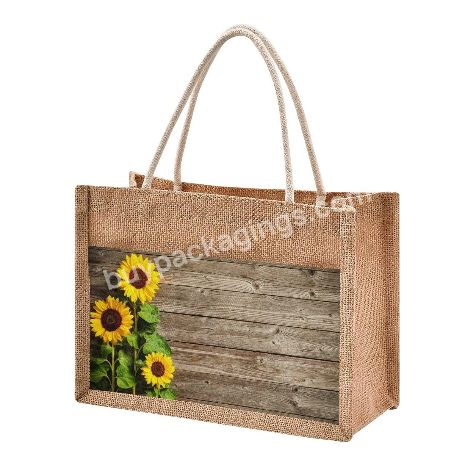 Custom Printed Burlap Handbag Eco Reusable Shopping Jute Tote Bag