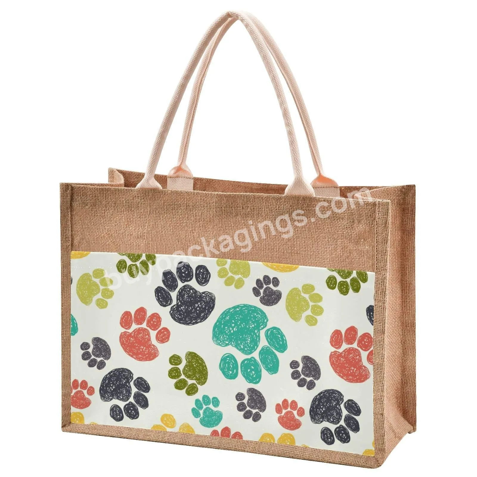 Custom Printed Burlap Handbag Eco Reusable Shopping Jute Tote Bag