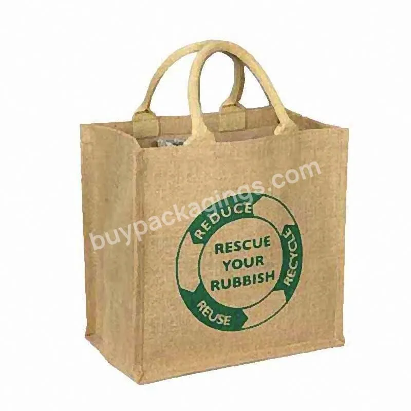 Custom Printed Burlap Handbag Eco Reusable Shopping Jute Tote Bag