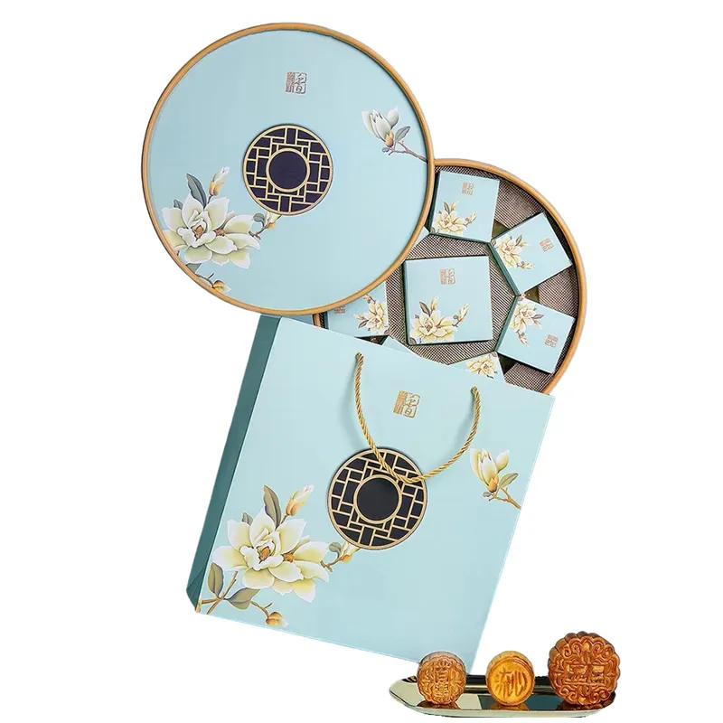 Custom Printed Chinese Style Rigid Paperboard Round Mooncake Packaging Gift Box