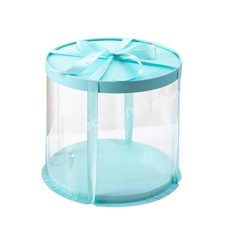 Custom Printed Clear Transparent Tall Round Cardboard Cake Box Container With Handle