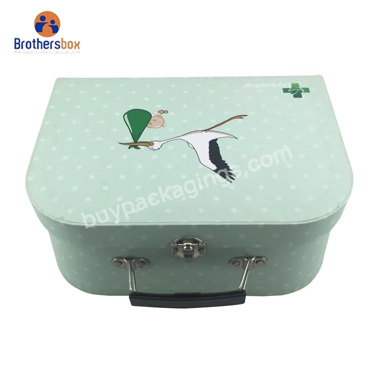 Custom printed corrugated suitcase baby shoe box paper storage boxes cardboard suitcase packaging gift box with handle