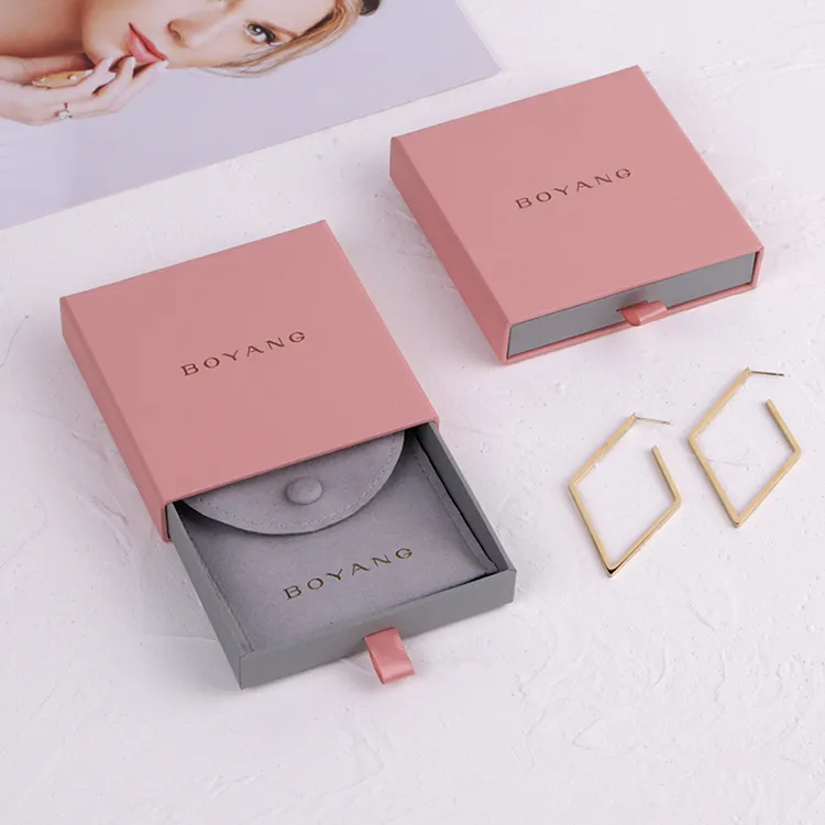 Custom Printed Drawer Pink Ring Earring Bracelet Jewelry Packaging Box with Custom Logo