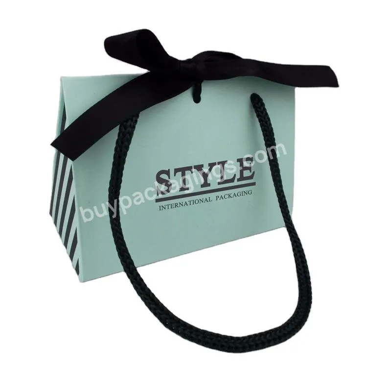 Custom Printed Foldable Gifts Kraft Paper Bag With Ribbon Handles Logo Tiny Mini Small Packaging Paper Bag