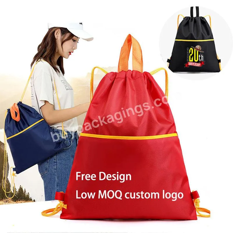 Custom Printed Logo 210d Polyester Waterproof Drawstring Backpack Gym Bag Sports Fitness Nylon Oxford Tote Storage Backpack Bags