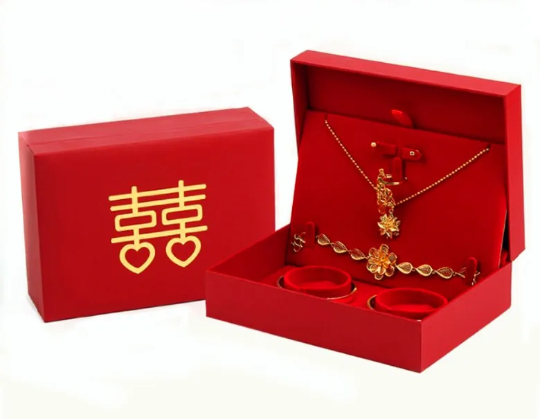 Custom Printed Luxury Big Size Jewelry Box Red Leather Paper Eco Friendly Jewelry Set Box Packaging