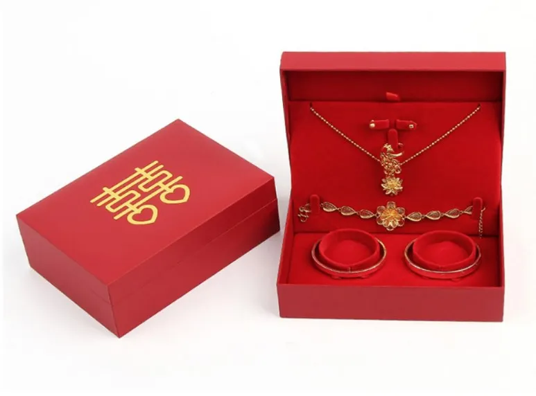 Custom Printed Luxury Big Size Jewelry Box Red Leather Paper Eco Friendly Jewelry Set Box Packaging