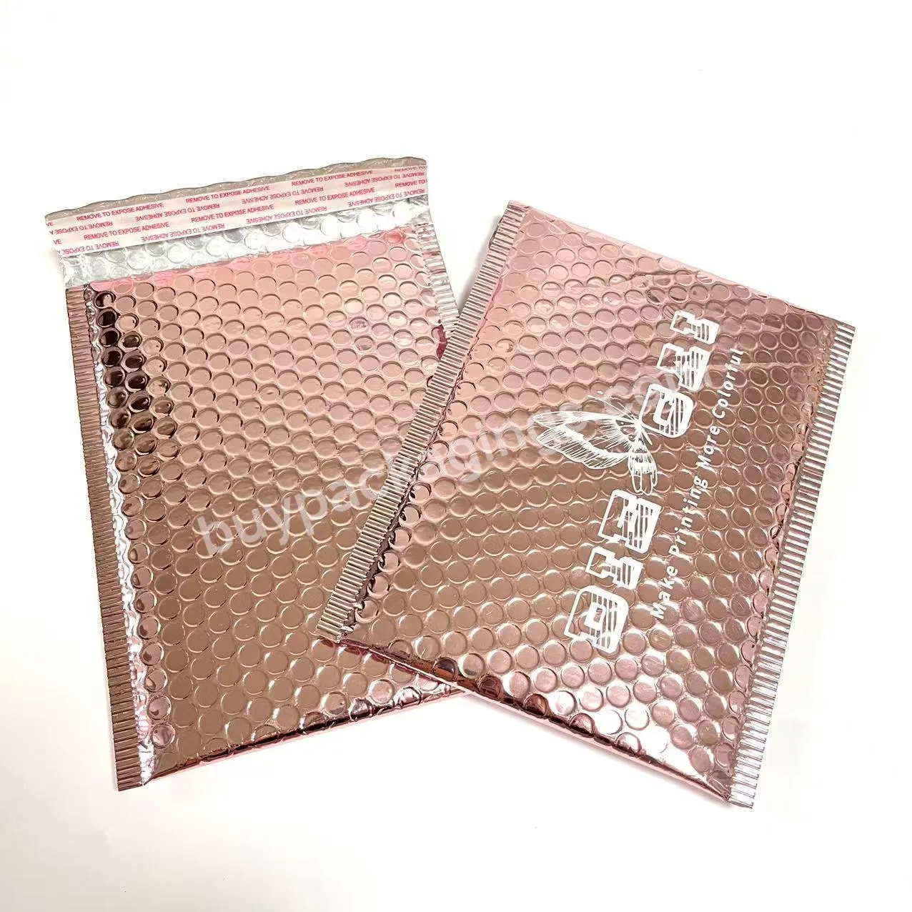 Custom Printed Metallic Foil Rose Gold Plastic Envelopes Packaging Shipping Mailing Padded Poly Bubble Mailer Bag With Logo