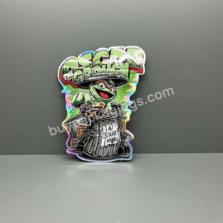 Custom Printed Resealable 3.5g 7g 28g Die Cut Shape Smell Proof Child Resistant Proof Holographic Zipper Ziplock Mylar Bags