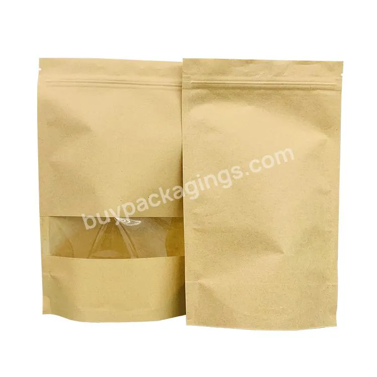 Custom Printed Resealable Zipper Food Packaging Bag Reusable Moisture Proof Kraft Paper Doypack With Window
