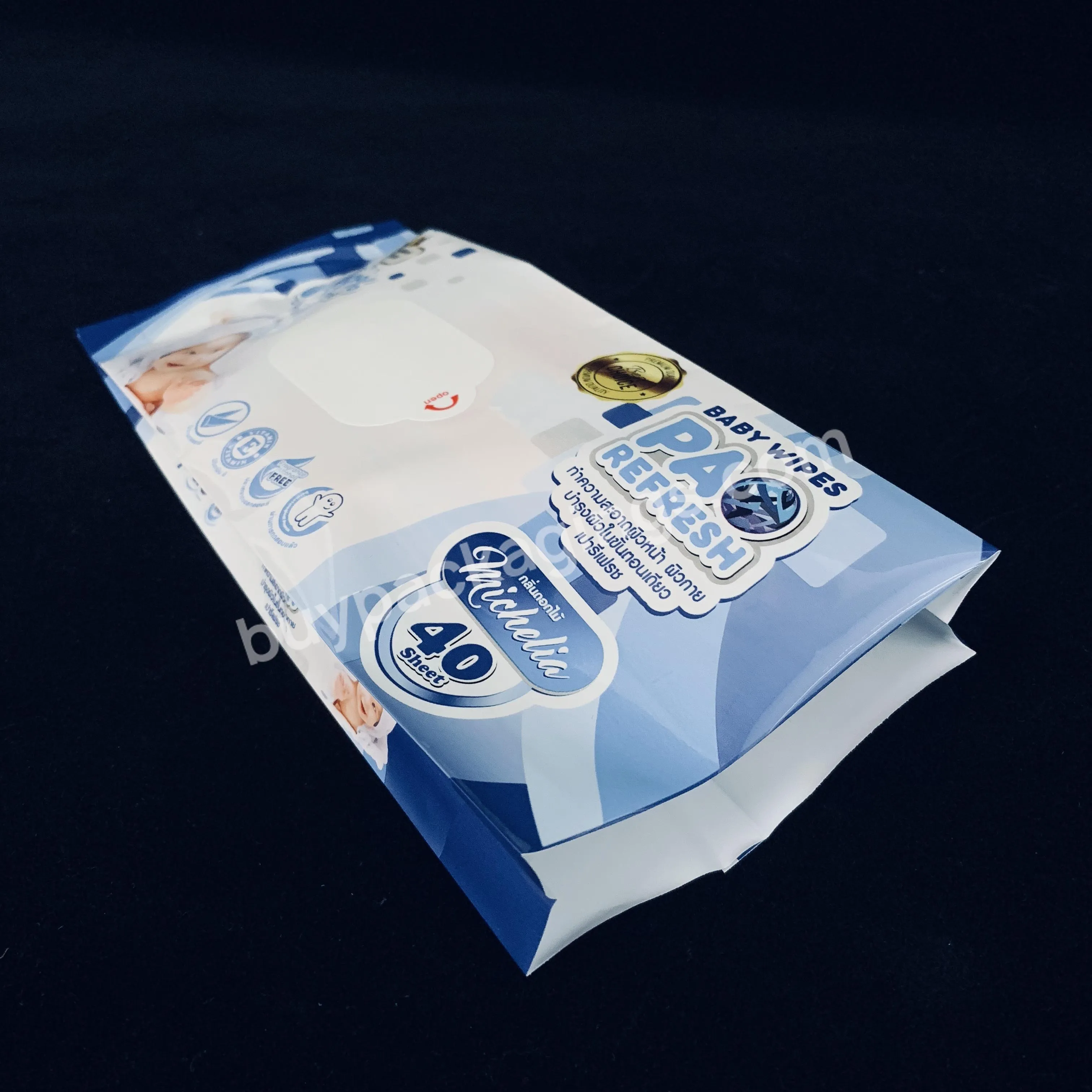 Custom Printed Reusable Plastic Baby Wet Wipes Packaging Bag