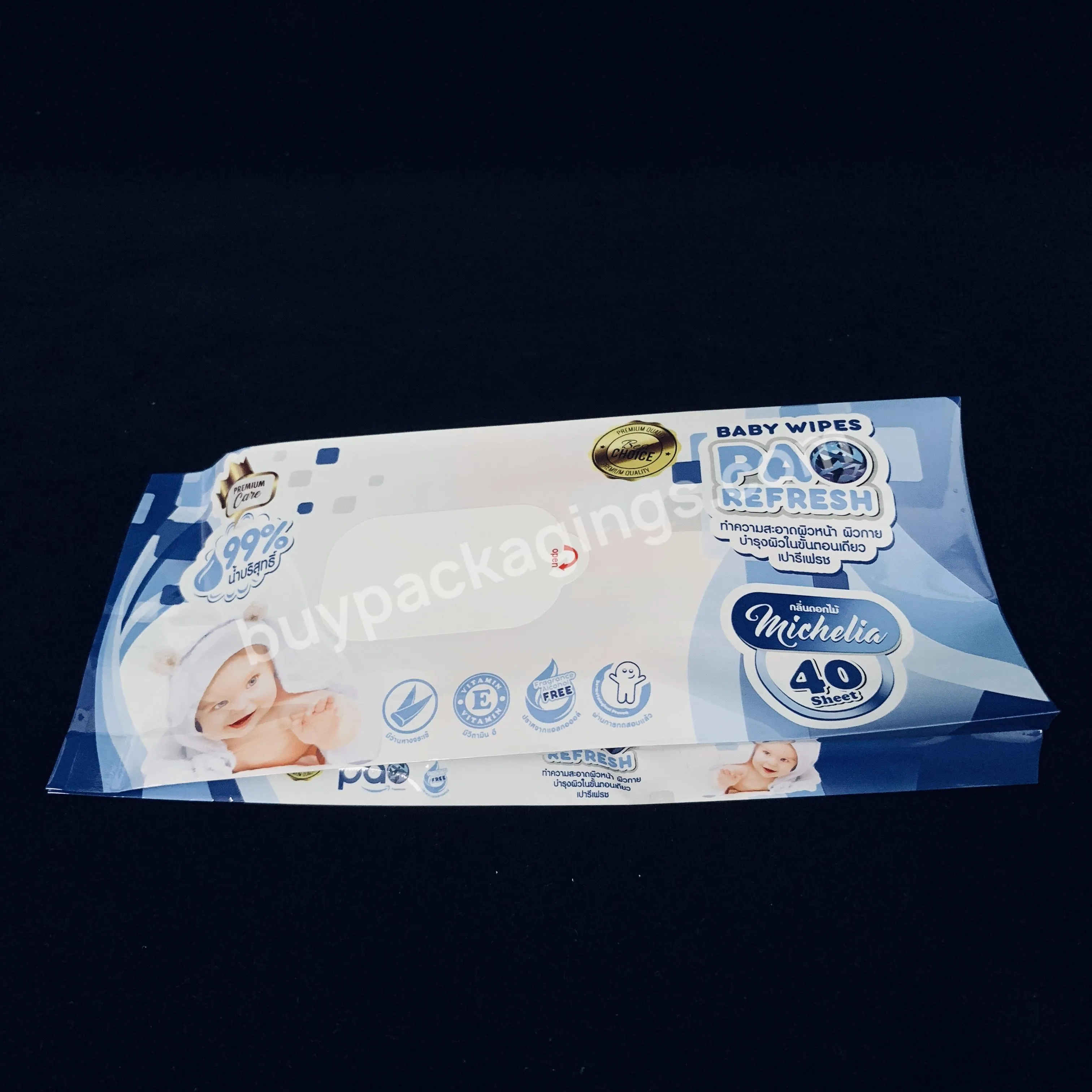 Custom Printed Reusable Plastic Baby Wet Wipes Packaging Bag
