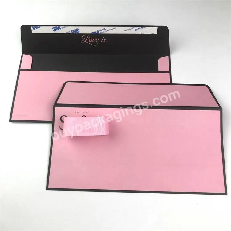 Custom Printing Logo Luxury High Quality Pink Black Color Packaging Wallet Business Ordinary Design Paper Envelopes