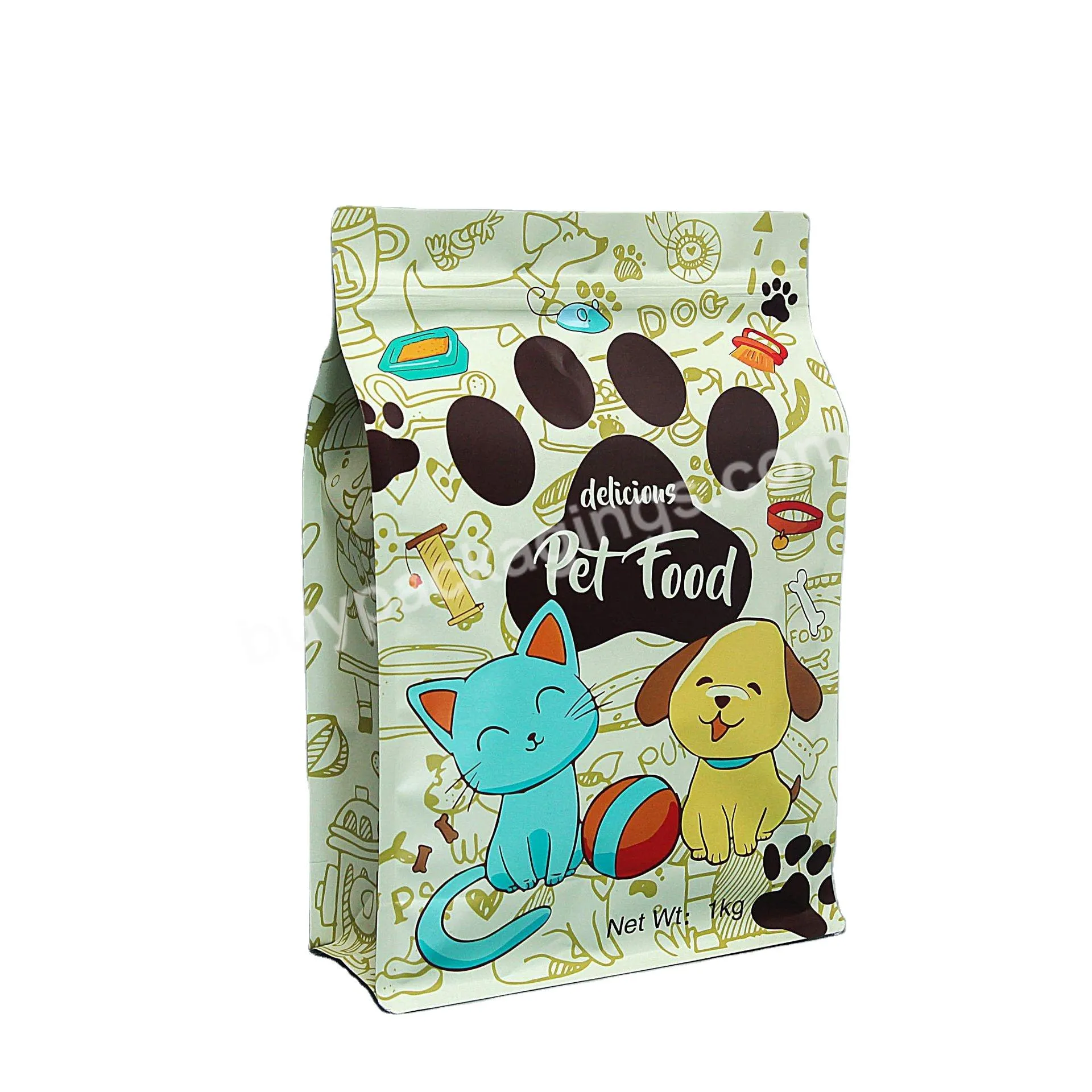 Custom Printing Resealable Flat Bottom Pet Food Packing Pouch Dog Cat Treats Snack Dry Food Pet Feed Packaging Bag With Zipper