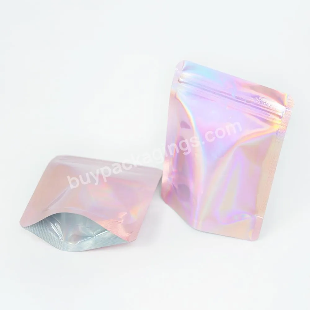 Custom Printing Size Shape Waterproof Packaging For Makeup Cosmetic Glossy Holographic Stand Up Mylar Bags