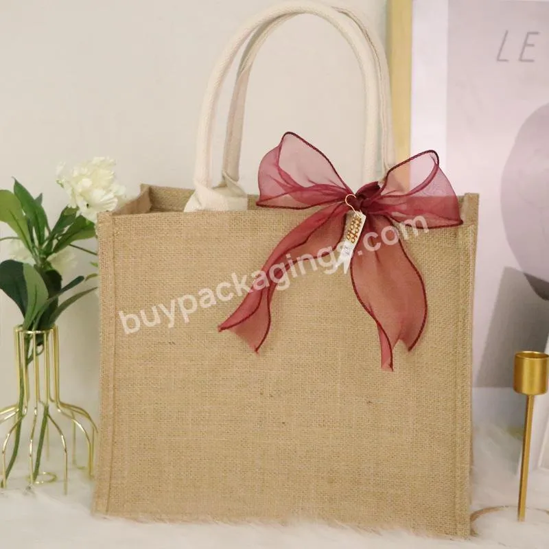 Custom Printing Sublimation Linen Bag Tote Jute Shopping Bags Linen Bag With Ribbon