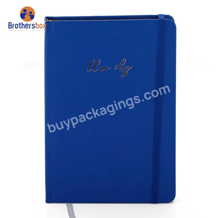 Custom printrd Blue Embossed Logo PU Notebook With Elastic Pen holder