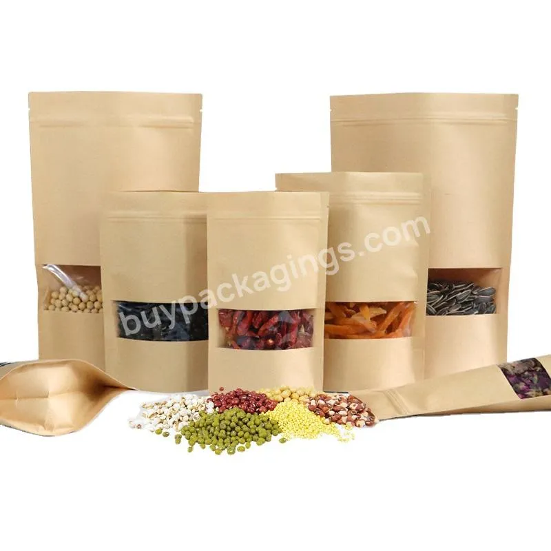 Custom Resealable Ziplock Stand Up Pouch Kraft Paper Tea Coffee Snack Packaging Bag For Food