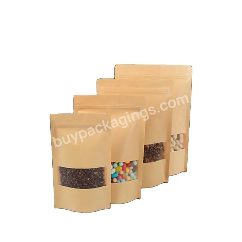 Custom Resealable Ziplock Stand Up Pouch Kraft Paper Tea Coffee Snack Packaging Bag For Food