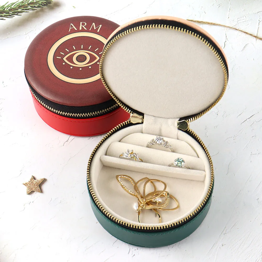 Custom romantic sweet mini jewelry box green leather custom jewelry box with zip ring earrings bracelet necklace jewelry box