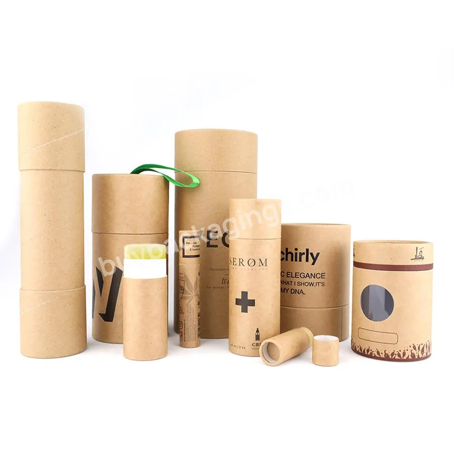 Custom Round Empty Paper Tube Packaging Candle Biodegradable Kraft Tissue Candle Window Cylinder Box