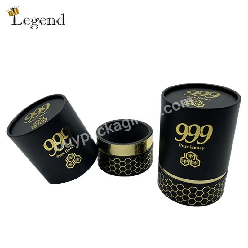 Custom Round Paper Tube Perfume Oil Bottle Honey Jar Cardboard Packaging Black Honey Box Elegant Cylinder Box for Honey