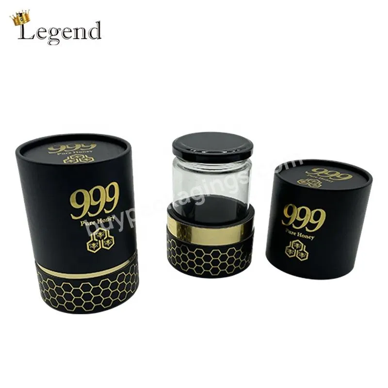 Custom Round Paper Tube Perfume Oil Bottle Honey Jar Cardboard Packaging Black Honey Box Elegant Cylinder Box for Honey