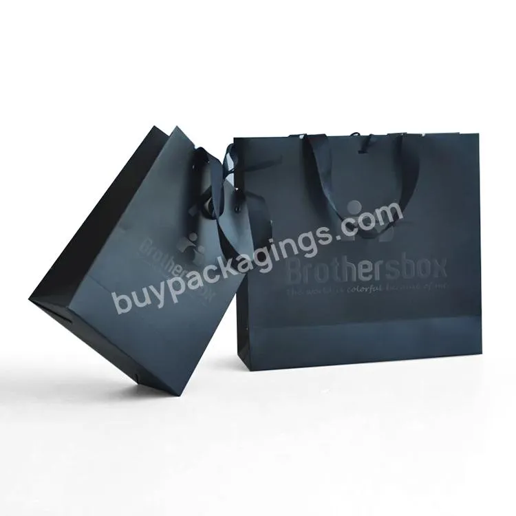 Custom Sac En Papier Bulk Luxury Packaging Black Shopping Gift Paper Bag With Your Own Logo Print Ribbon Handle
