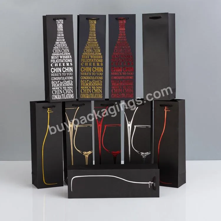 Custom Shiny Wine Gift Paper Bag Handle Wine For Wine Bottles