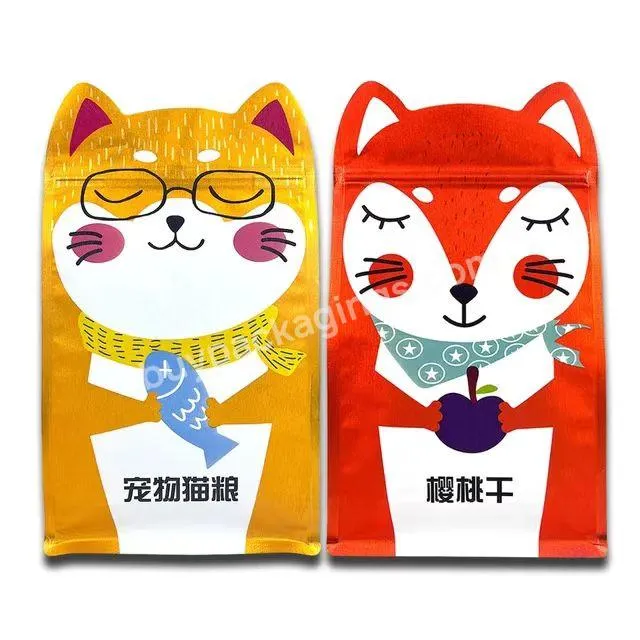 Custom Side Gusset Flat Bottom Pouch Fish Plastic Cat Pet Dog Food Packaging Bag With Resealable Zipper Special Shape Bags