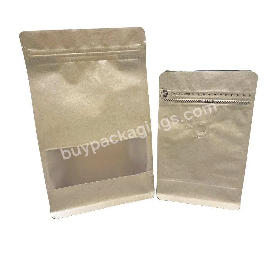 Custom Sizes Zip Lock Flat Bottom Coffee Food Packing Kraft Paper Doypack Bag With Valve