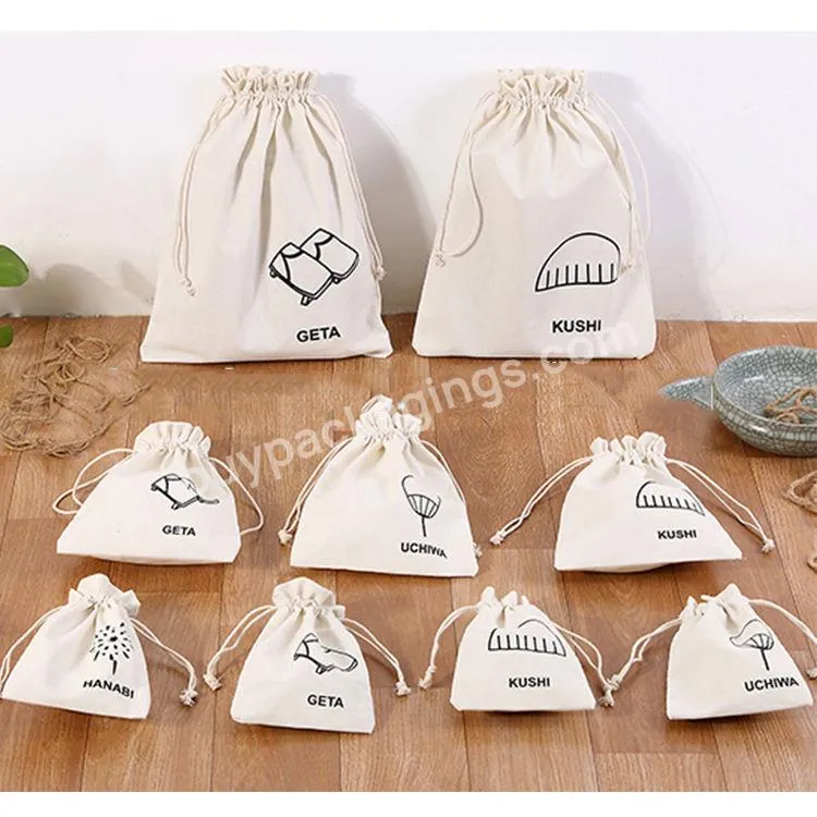 Custom Small Canvas Dust Draw String Bags White Black Cotton Drawstring Bag