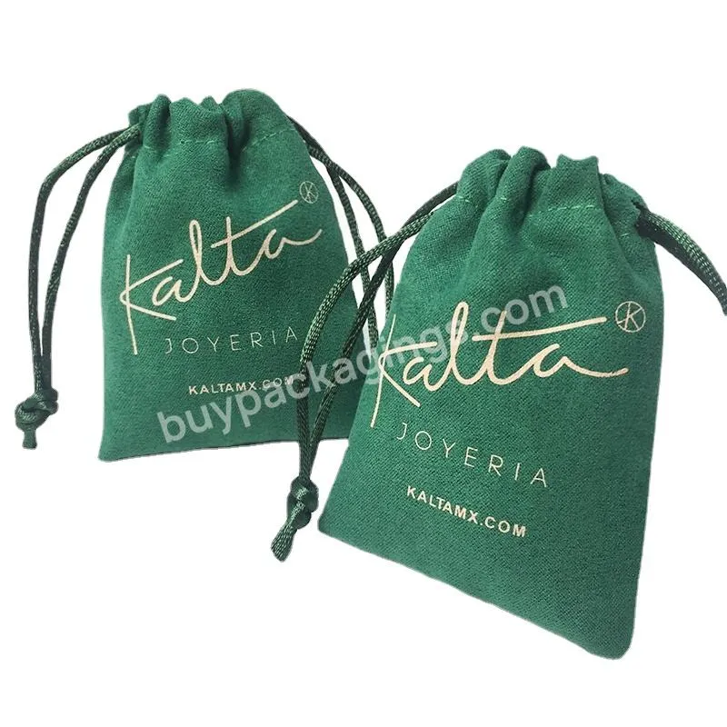 Custom Suede Velvet Green Gift Drawstring Bag Candle Jewelry Packaging Cosmetic Pouch With Green Polyester Ropes