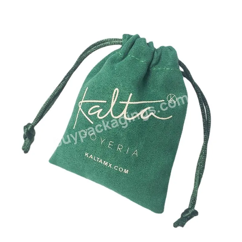 Custom Suede Velvet Green Gift Drawstring Bag Candle Jewelry Packaging Cosmetic Pouch With Green Polyester Ropes