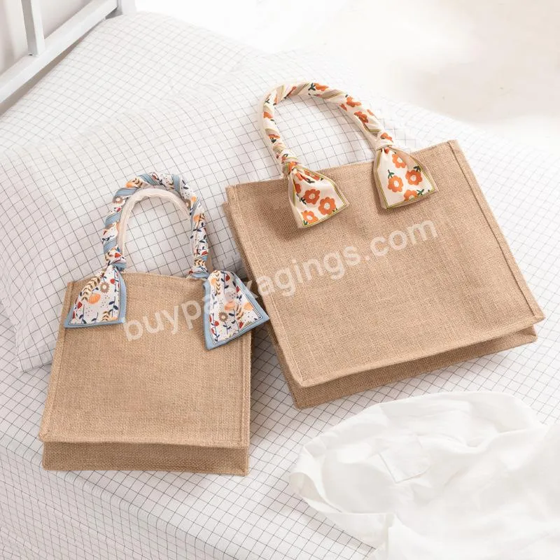 Custom Tote Shopping Bag Logo Printed Women Fashion Casual Shoulder Jute Bag Sack Cloth Sack Bag Environmental Friendly