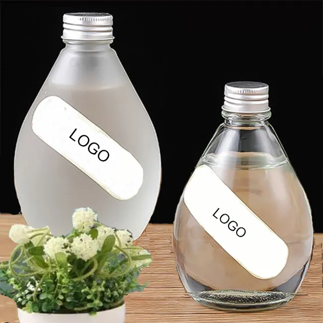 Custom Water Drop Shape 330ml 500ml Beverage Juice ScrewCork  Lid Glass Bottle