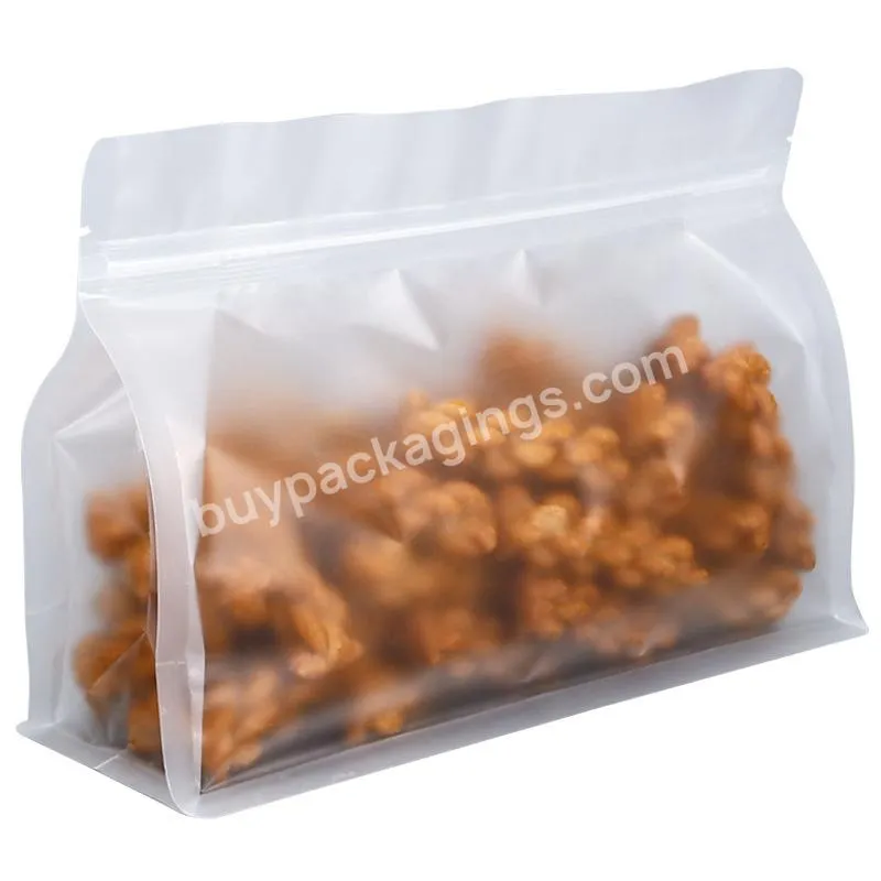 Custom Wholesale Recyclable Eco Friendly Food Packaging Side Gusset Pet Flat Bottom Transparent Eight Side Sealed Plastic Bags