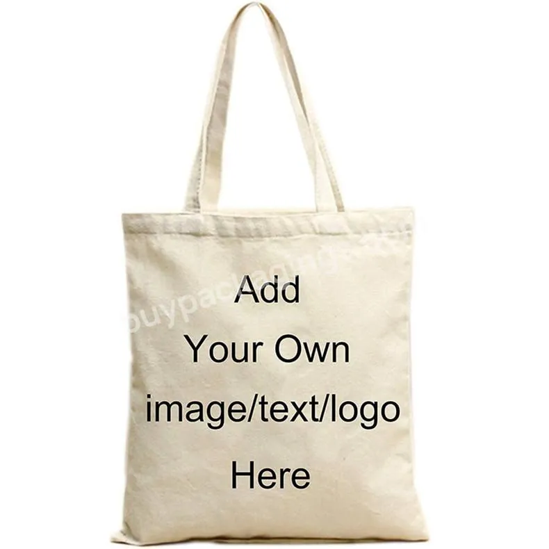 Custom With Silk Screen Printing Logo Large Zipper Plain Shoulder Shopping Cotton Canvas Tote Bags