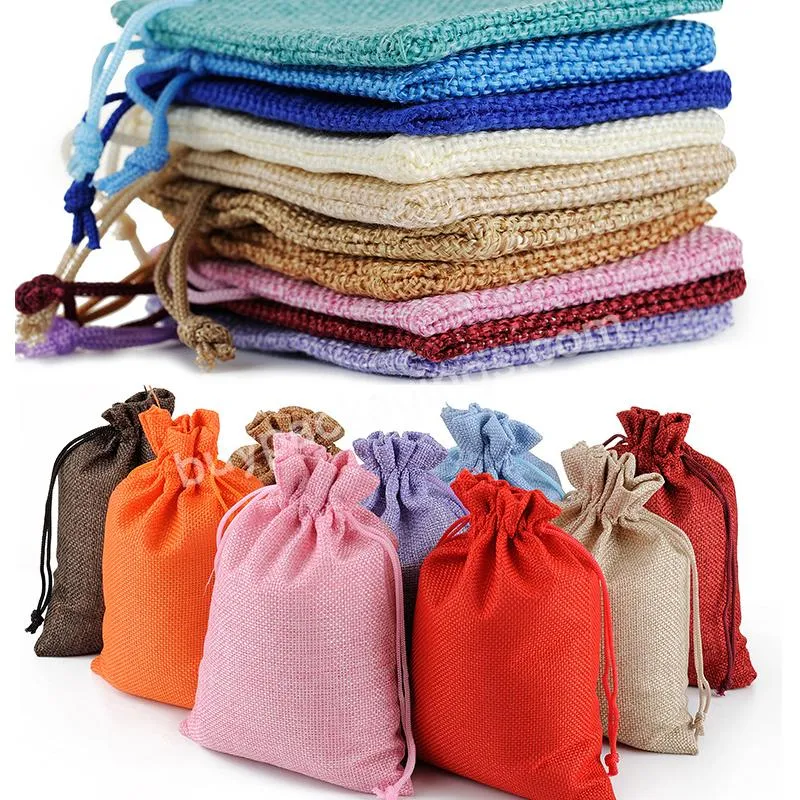 Customizable Logo 10pcs Multi Size Jewelry Packaging Wedding Diy Burlap Bags Jute Drawstring Natural Burlap Bag Jute Gift Bags