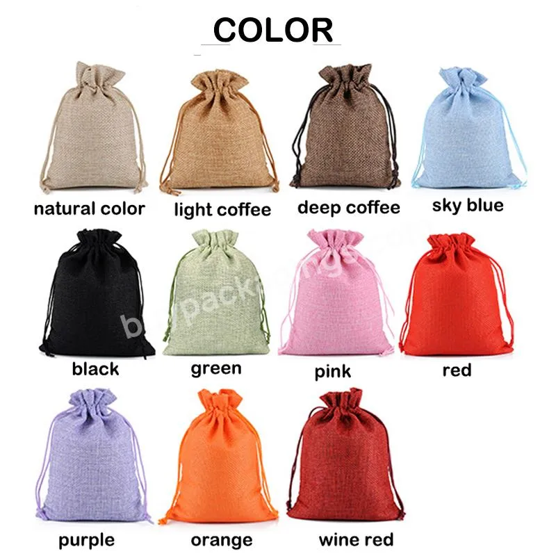 Customizable Logo 10pcs Multi Size Jewelry Packaging Wedding Diy Burlap Bags Jute Drawstring Natural Burlap Bag Jute Gift Bags