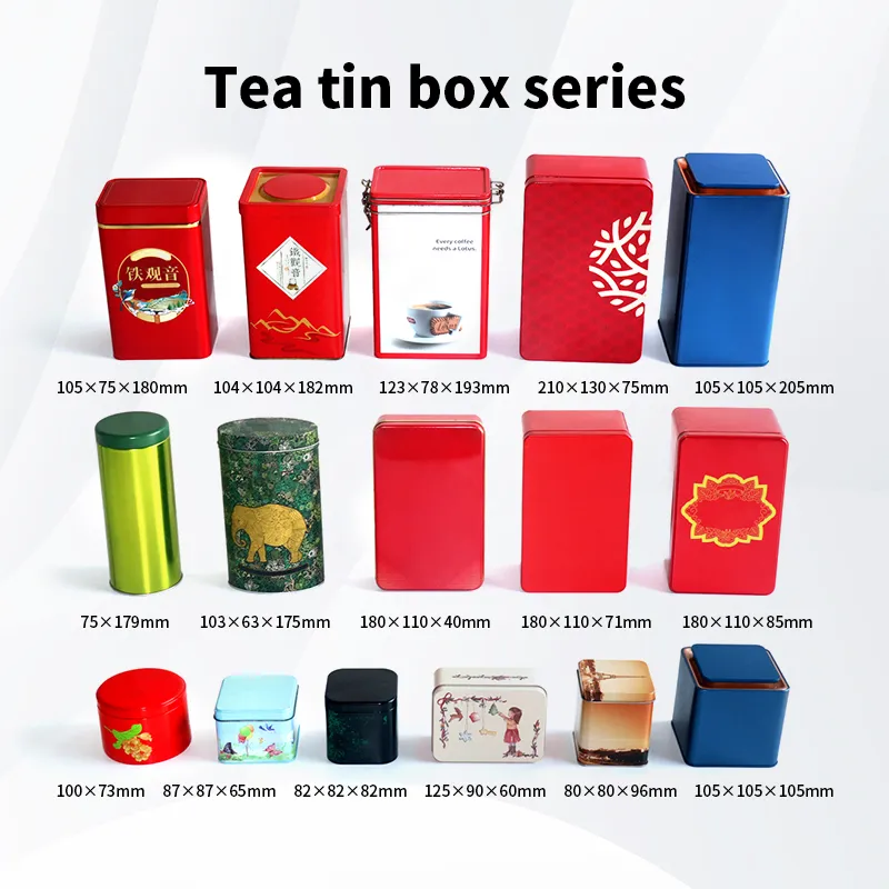 Customizable printed tinplate gift metal tin can manufacturer tin packaging box rectangular tin can tea with handle