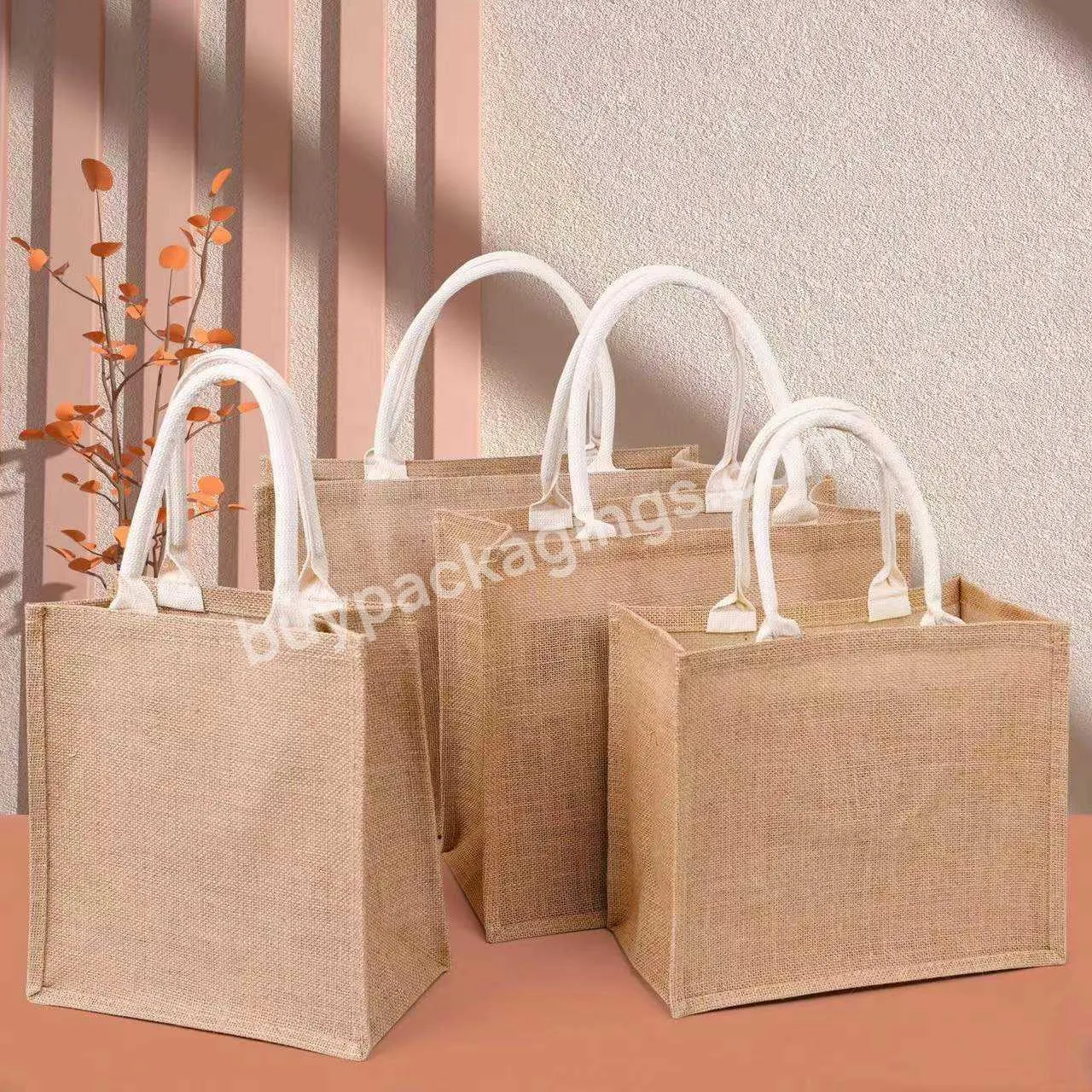 Customize Eco Friendly Reusable Grocery Bags Waterproof Tote Bag Jute Canvas Shopping Bag